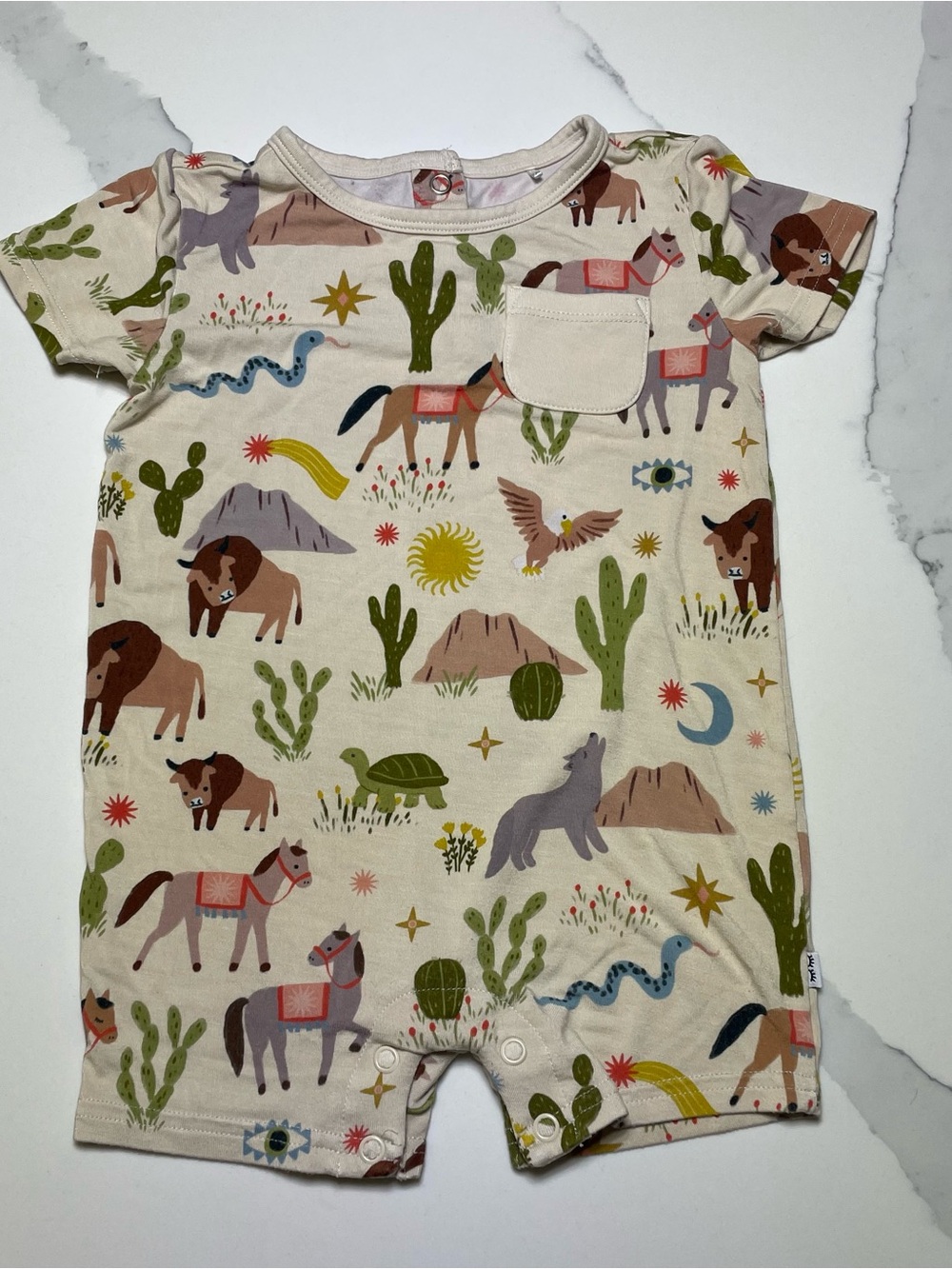 Play by Little Sleepies Wild Frontier Pocket Romper 6-12M Bamboo Western